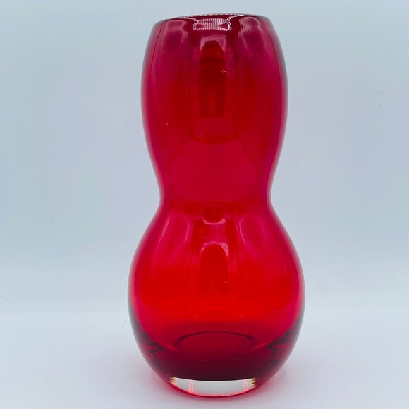 MCM Rudy Red Hand Blown Art Glass Gourd Hourglass Shaped Vase - Picture 1 of 12